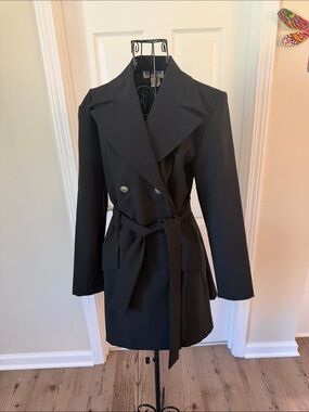 Alyn Paige Black Double-Breasted Belted Trench Coat